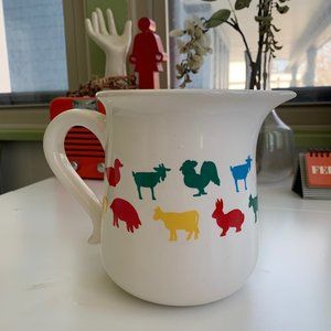 Vintage 80s Barnyard Animal Enamel Pitcher